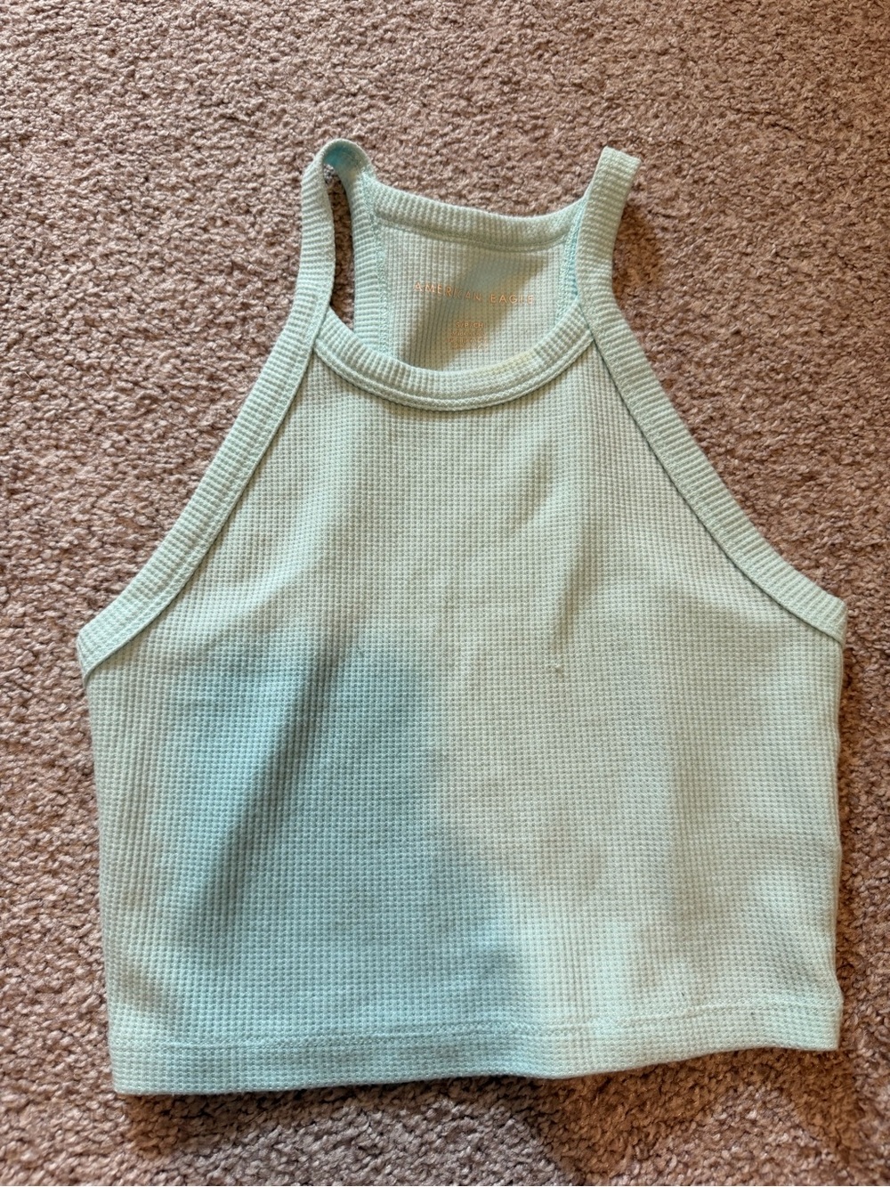 American Eagle Outfitters Light Mint Ribbed Halter Crop Tank